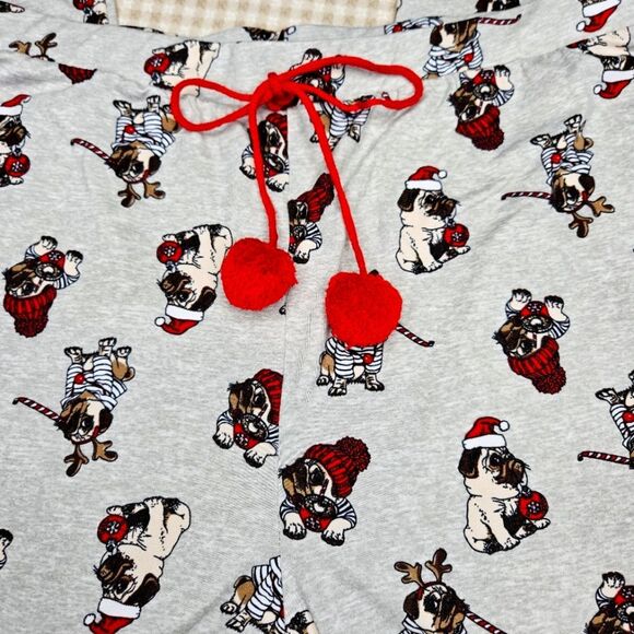 Santa's Treasures Christmas Dressed Pug Dogs Pull On Loungewear Pajama Pants - Picture 2 of 12